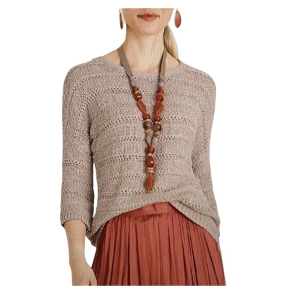 CHICO’s Shine Stitch Detail Pullover Sweater in Rose Pink/Cream in Size 2 (10) - Picture 1 of 6